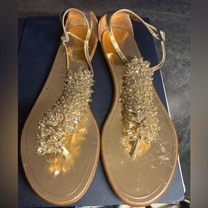 Aquazzura Monaco Gold Beaded Sandals, Sz 7.5-8 (European 37.5)